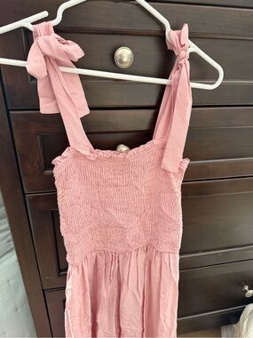 Smocked Tie-Shoulder Maxi Dress in Soft Pink